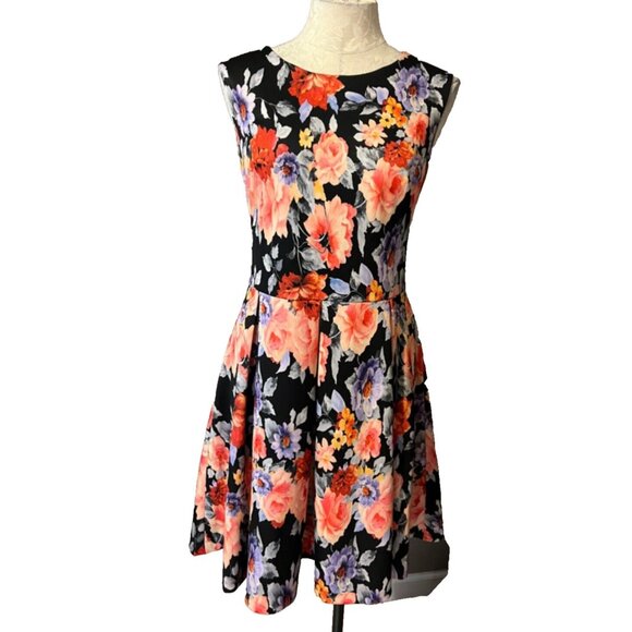Betsey Johnson Dresses & Skirts - Betsey Johnson Dress 12 Blue Orange Floral Stretch A Line Colorful Career Church